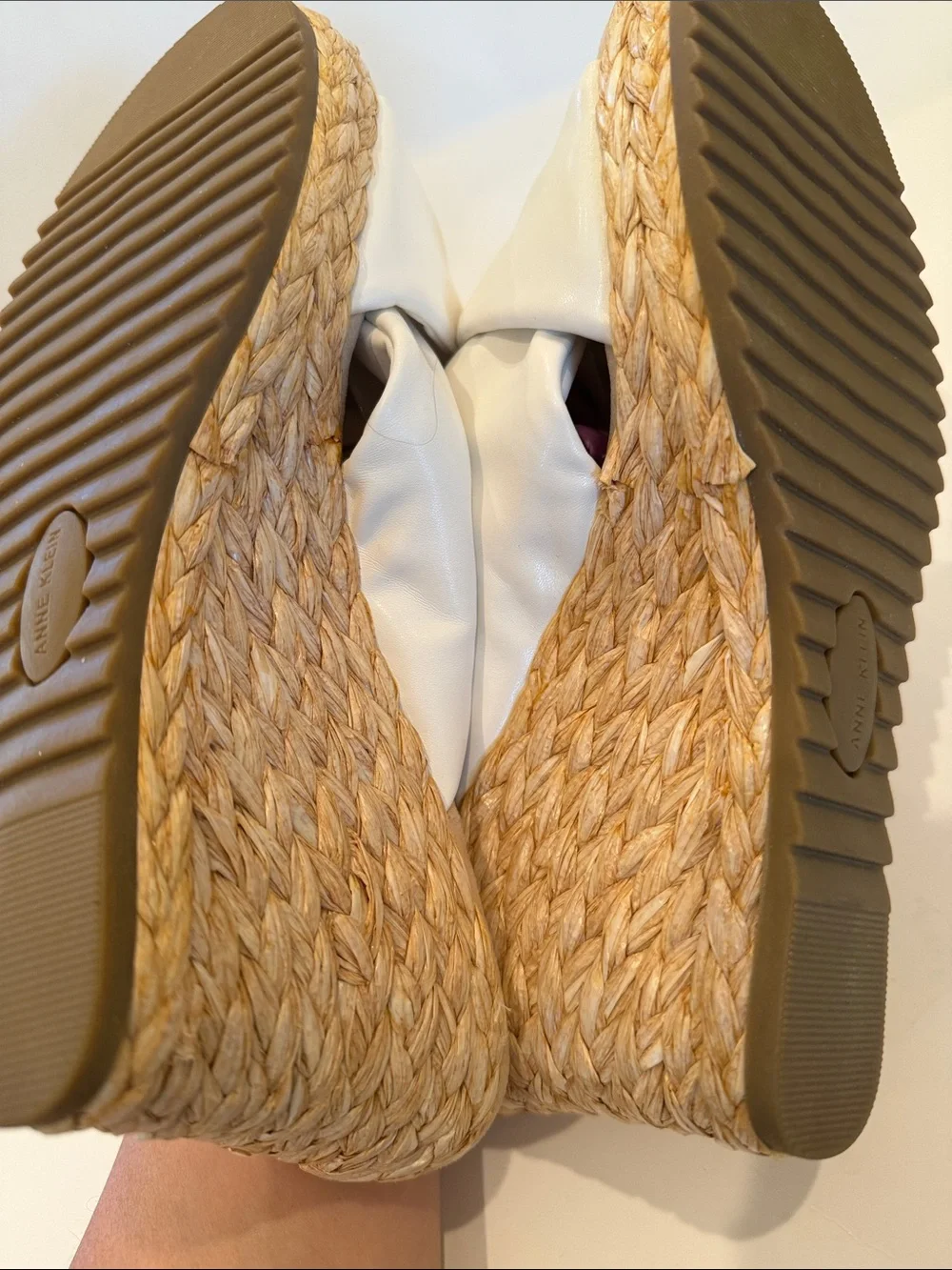 Anne Klein White Knot-Front Espadrille Wedge Slide Sandals Size 9.5